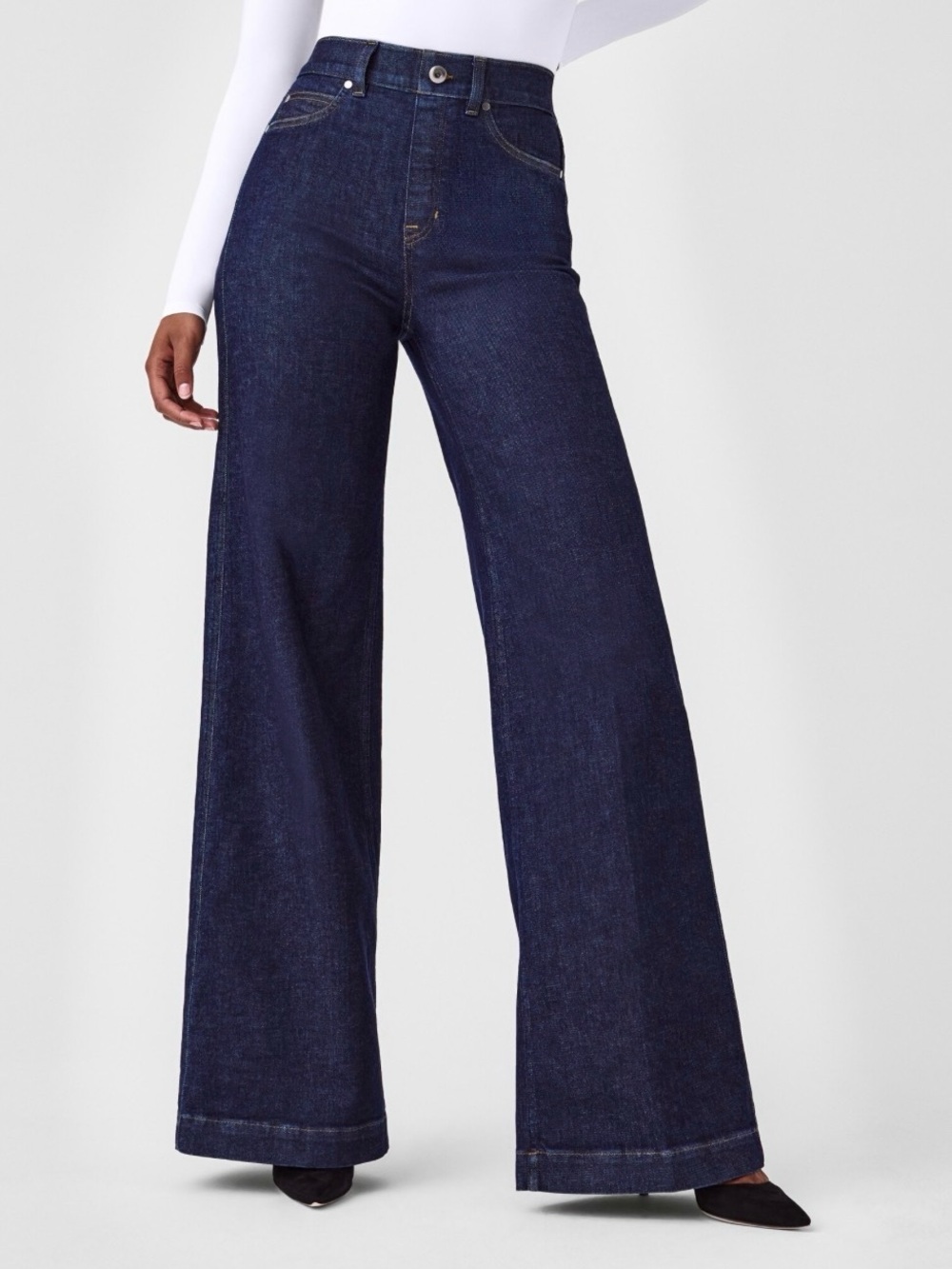 SPANX High-Rise Wide-Leg Jeans - Dark Blue
